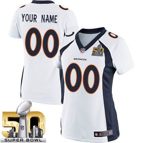 Women's Limited Super Bowl L Nike Jersey White Road - Customized NFL Denver Broncos